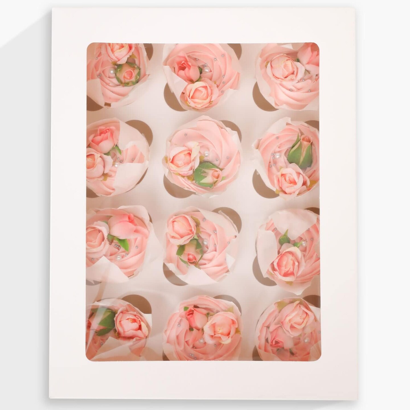 12 Cupcake Containers 20-Packs White Cupcake Box Cupcakes Carrier, 12 Cupcake Boxes with Window 13&#x22;x10&#x22;x3.5&#x22;&#xFF08;Auto-pop up&#xFF09;