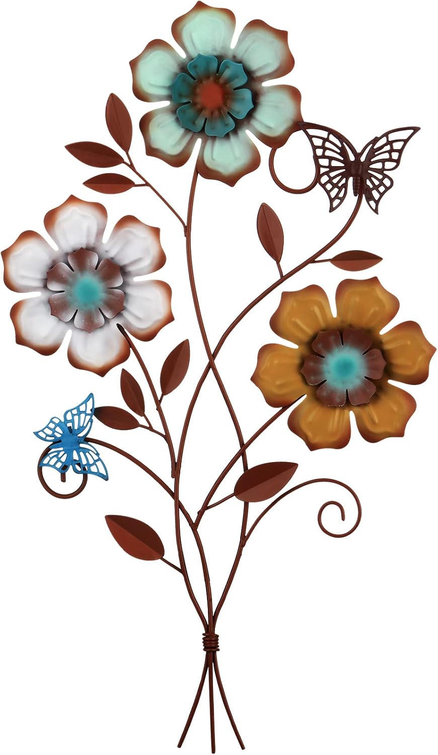 Tricolor Metal Flower Wall Art 15x9.1” – Rustic Home & Indoor/Outdoor Decor