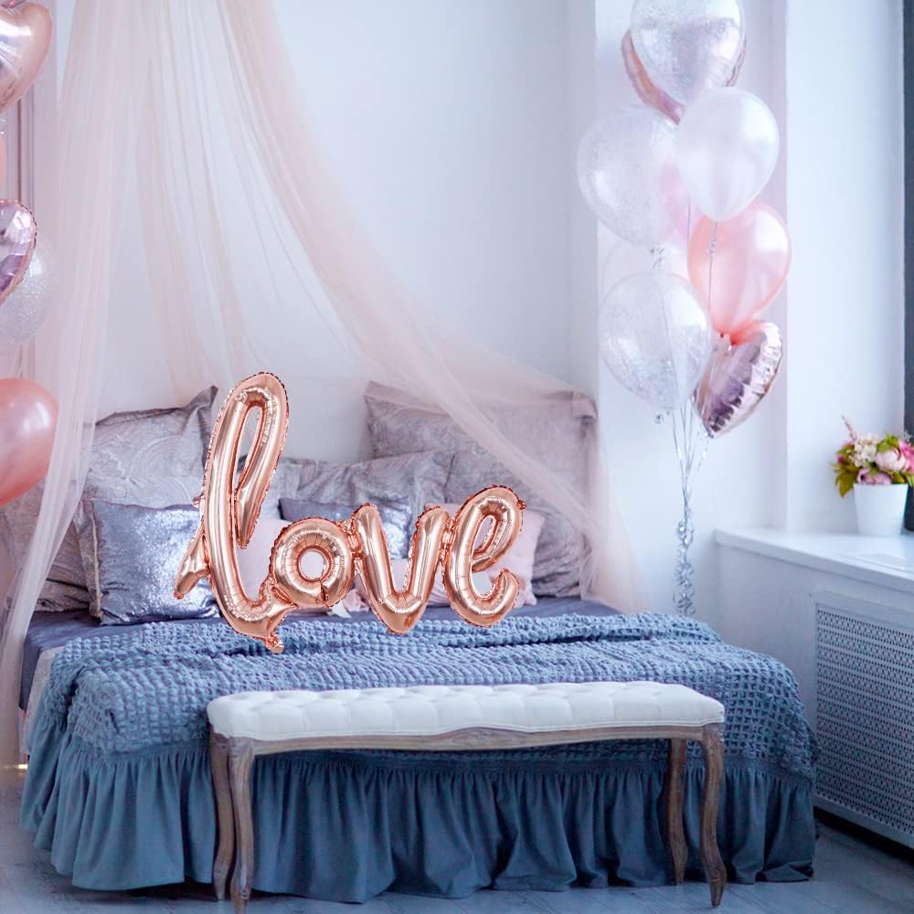 Large Rose Gold LOVE Foil Balloons Banner,42 Inch Mylar Foil Letters Balloons Reusable Material for Romantic Valentine&#x27;s Day Wedding Bridal Shower Anniversary Engagement Party Decorations