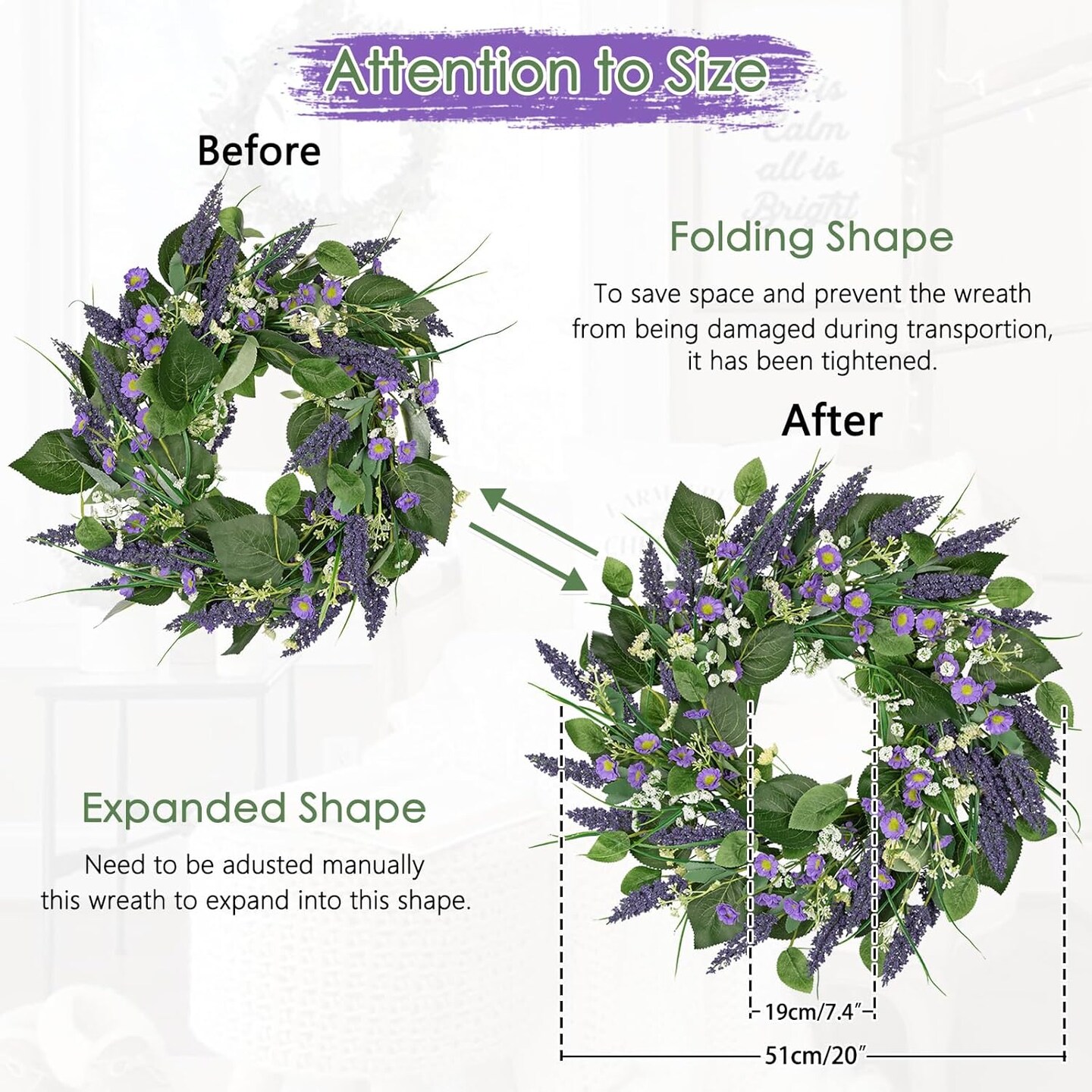 20” Artificial Farmhouse Wreath – Wildflowers & Greenery Spring Door Decor