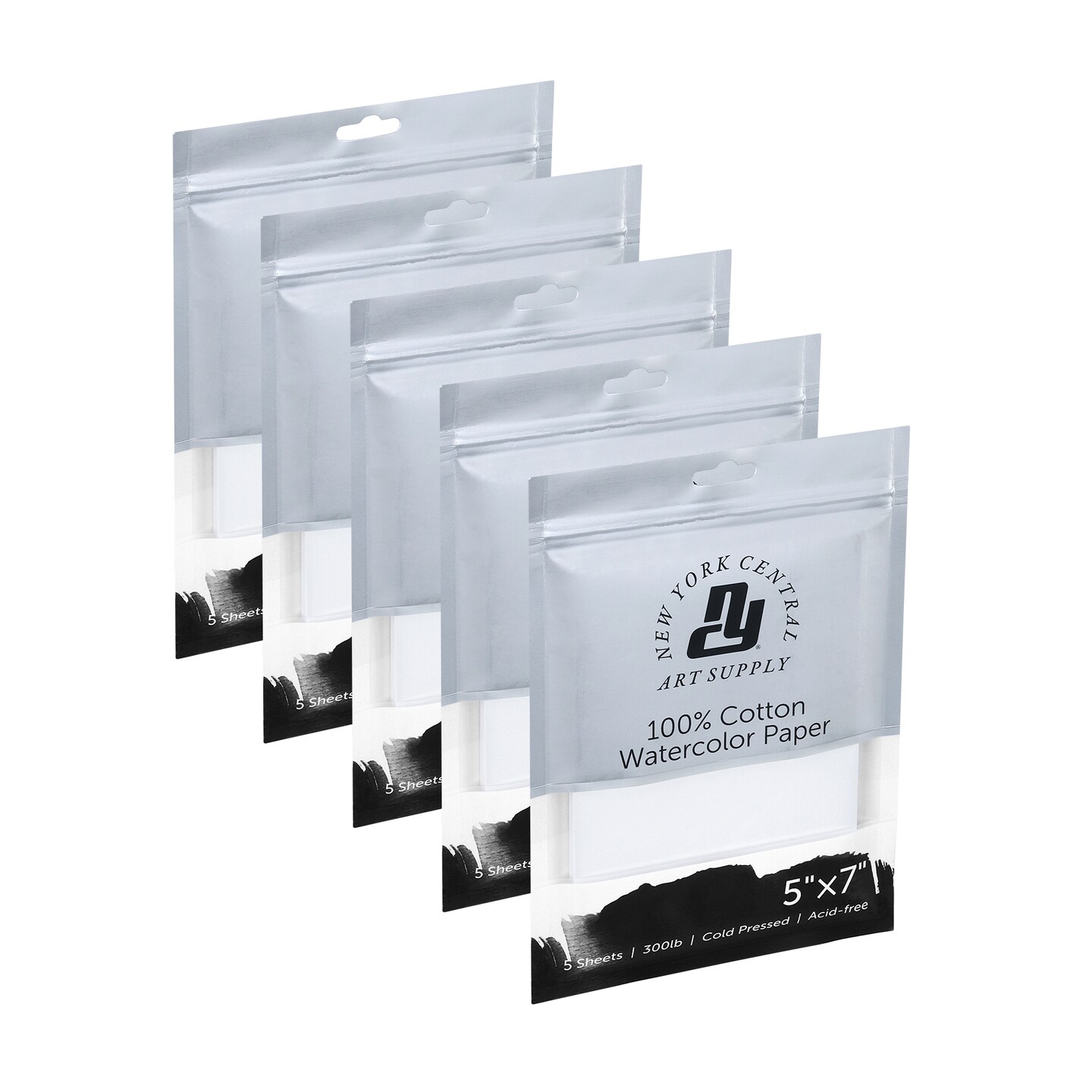 New York Central Watercolor Paper Sheets, 5x7 Inch, 300lb Cold Press, Pack of 25 - Professional Grade, Acid-Free, Archival, Superior Surface Stability for Artists, Students - For Wet and Dry Media