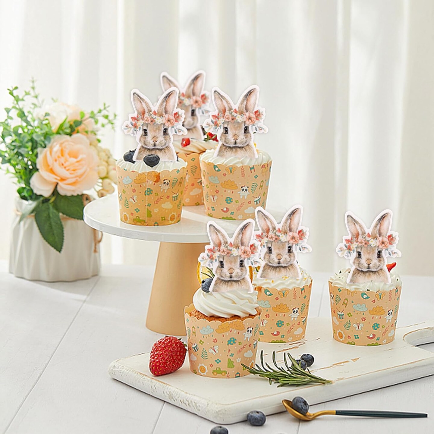 40Pack Edible Happy Easter Cupcake Toppers for Rabbit Ears Bunny Party Decorations Cake Picks Cake Food Decor Appetizers Toothpicks Party Supplies head