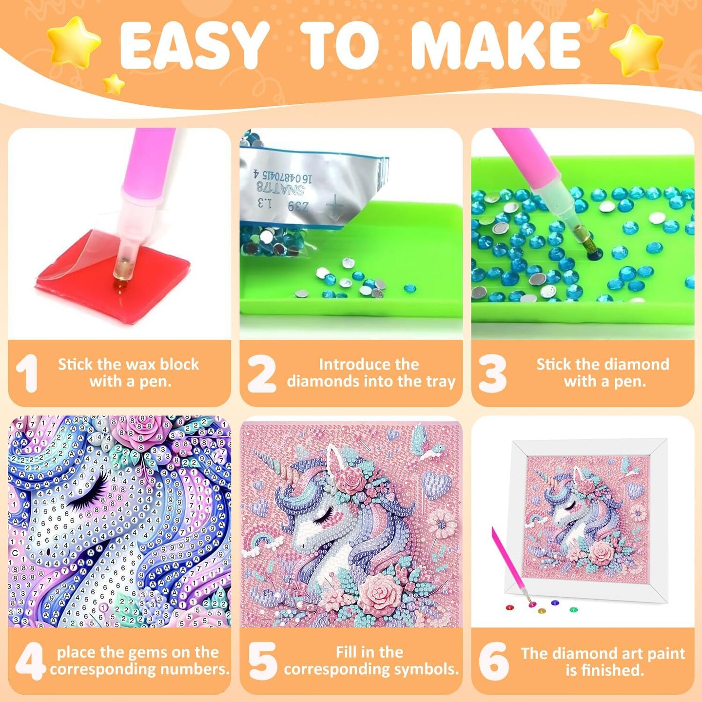 Diamond Art Kits for Kids – Cartoon Gem Painting Crafts for Girls 8-12, DIY Diamond Painting with Frame, Beginners’ Gem Art Kit for Home Wall Decor (6×6 inch)