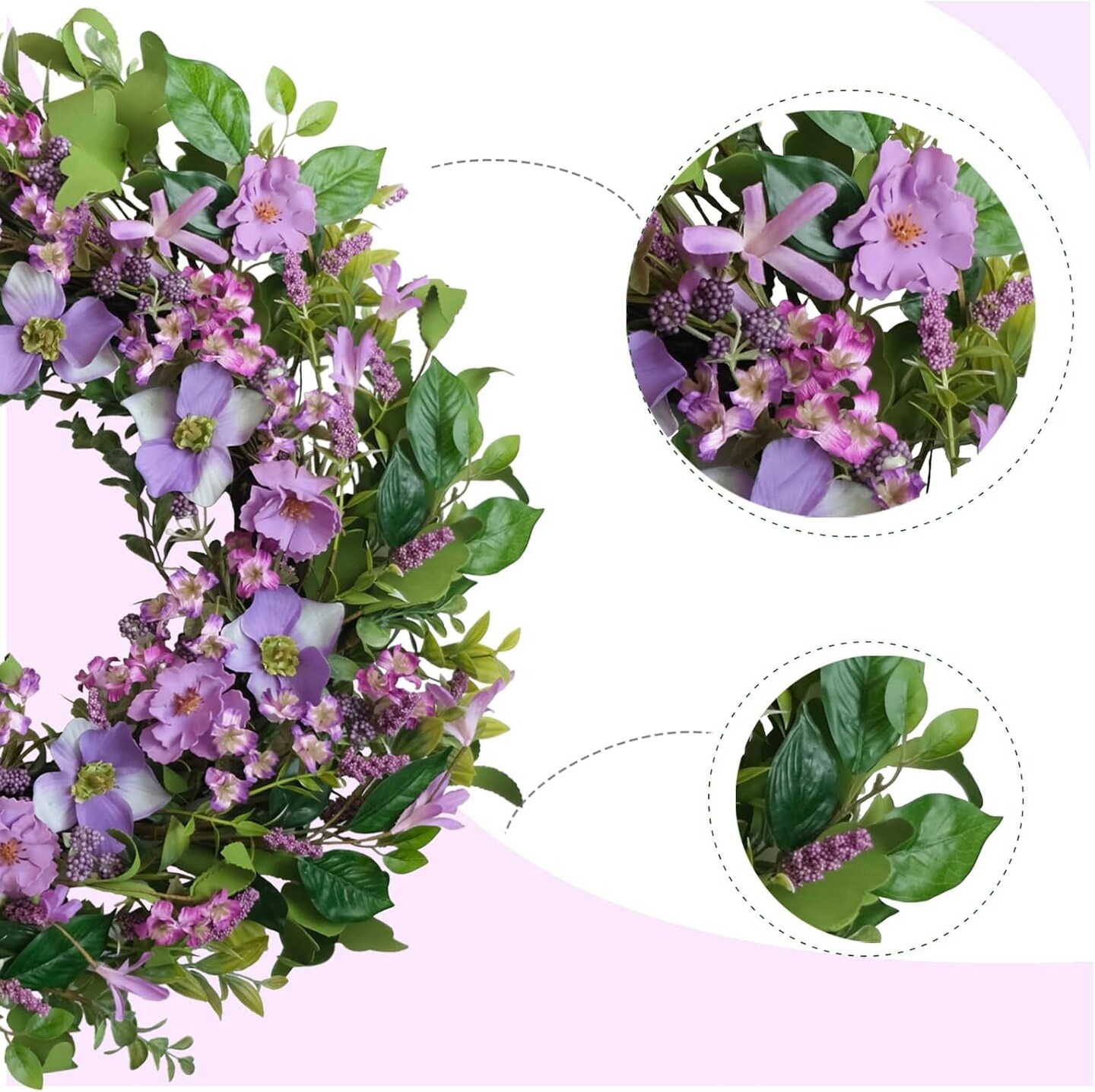 Spring Everyday Floral Wreath for Front Door, Purple Lavender Hyacinth Flower