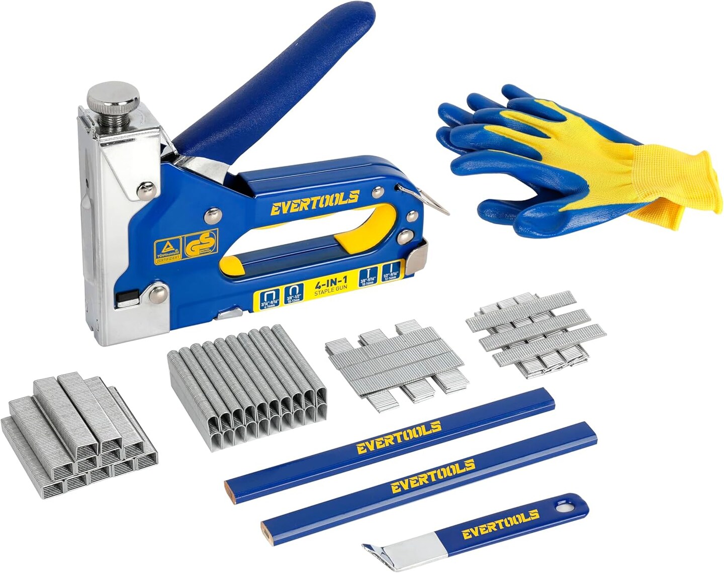Heavy Duty 4-in-1 Staple Gun, 6000pcs Staples Manual Brad Nailer, Upholstery Stapler Nail Gun for Fixing Material, Decoration, Carpentry, Furniture, Doors and Windows.