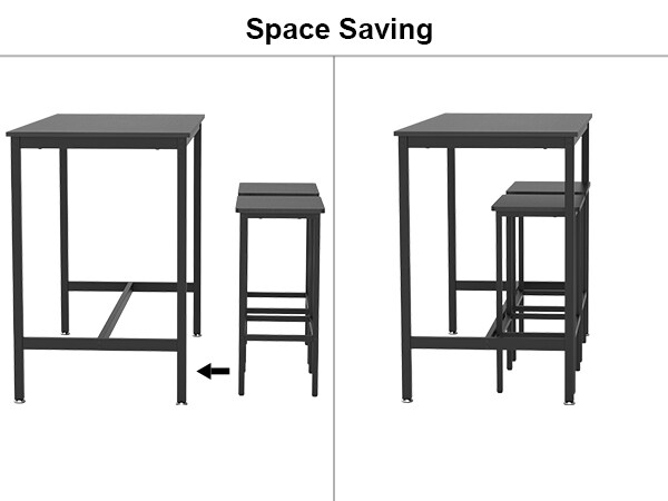 3-Piece Industrial Counter Height Dining Set Breakfast Bar Table with 2 Stools, Space-Saving Kitchen Bistro Set, Adjustable Feet