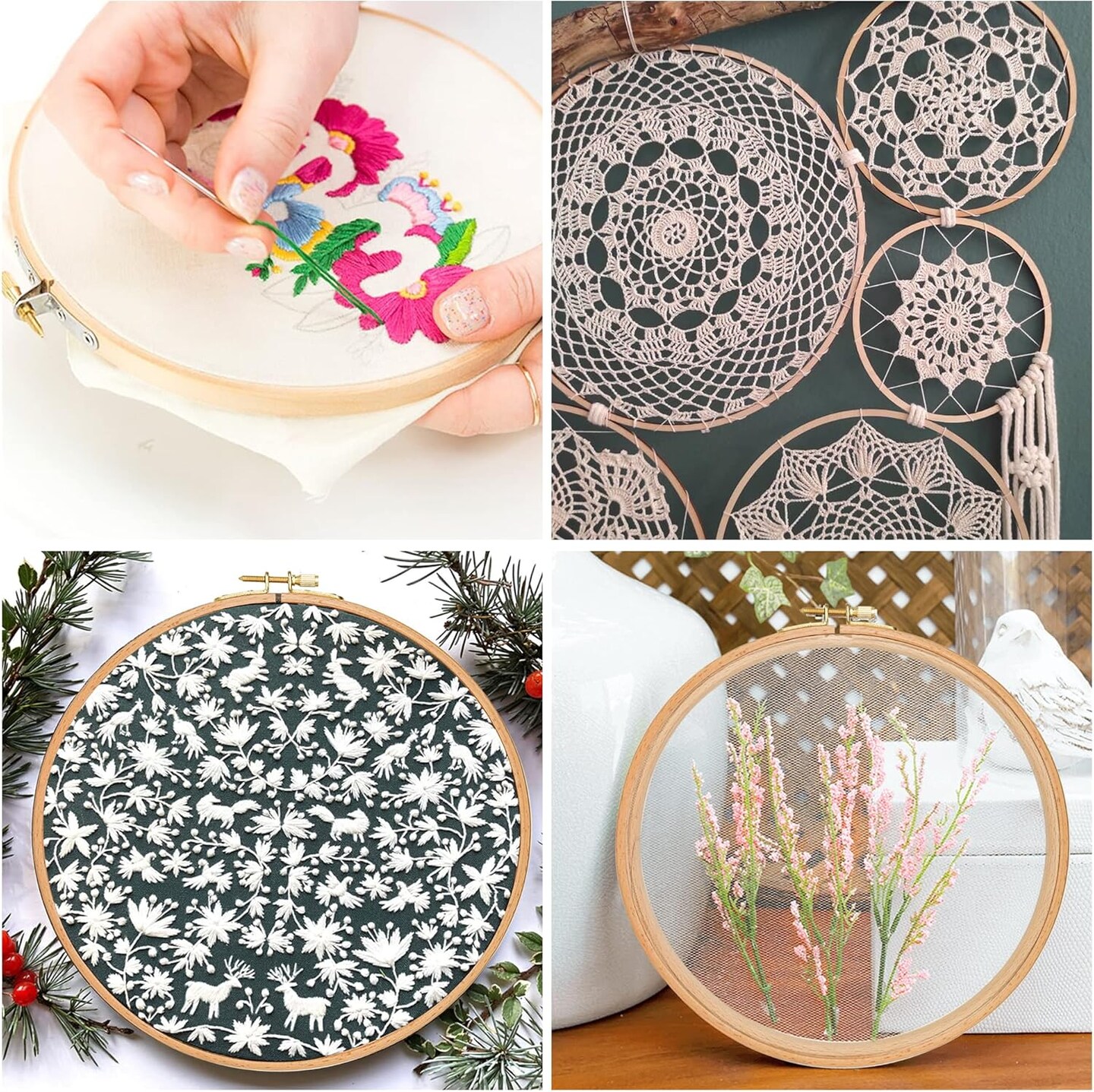 2 Pack 4&#x27;&#x27; Embroidery Hoop, Guofa 10CM Beech Wood Cross Stitch Hoops, Hanging Embroidery Frame Hoop for Decoration