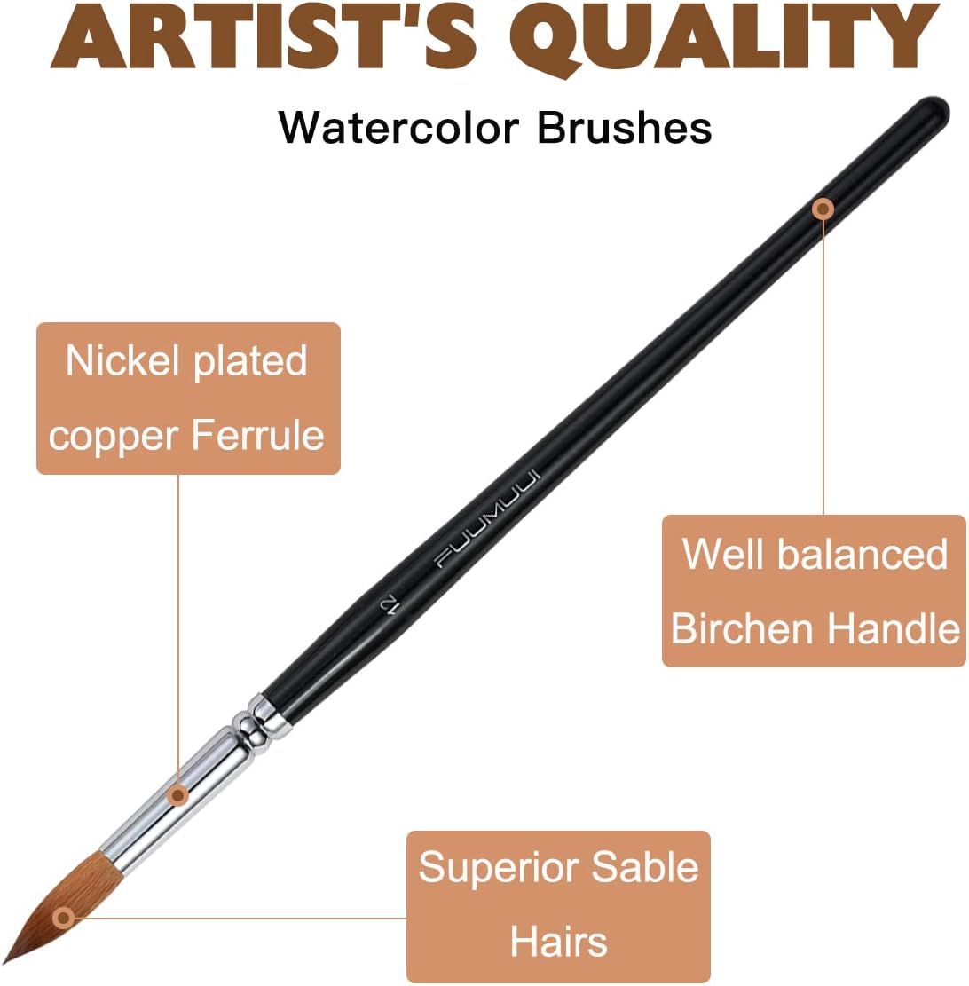 8Pcs Sable Brush Set Variety Shapes with Flat, Round Pointed, Cat's Tongue Oval Wash Perfect for Watercolor Acrylic Gouache Inks Painting