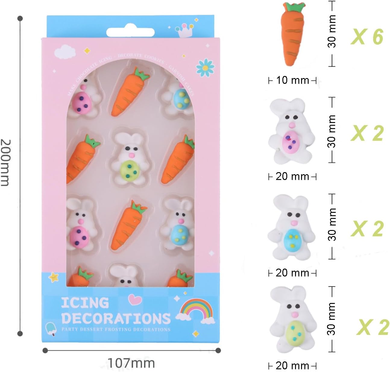 Edible Easter Cookie Decorations Easter Rabbit with Eggs, Carrot Sprinkles for Cupcakes, Cake, Macaron, Cookies, and Cakecicles Decorating