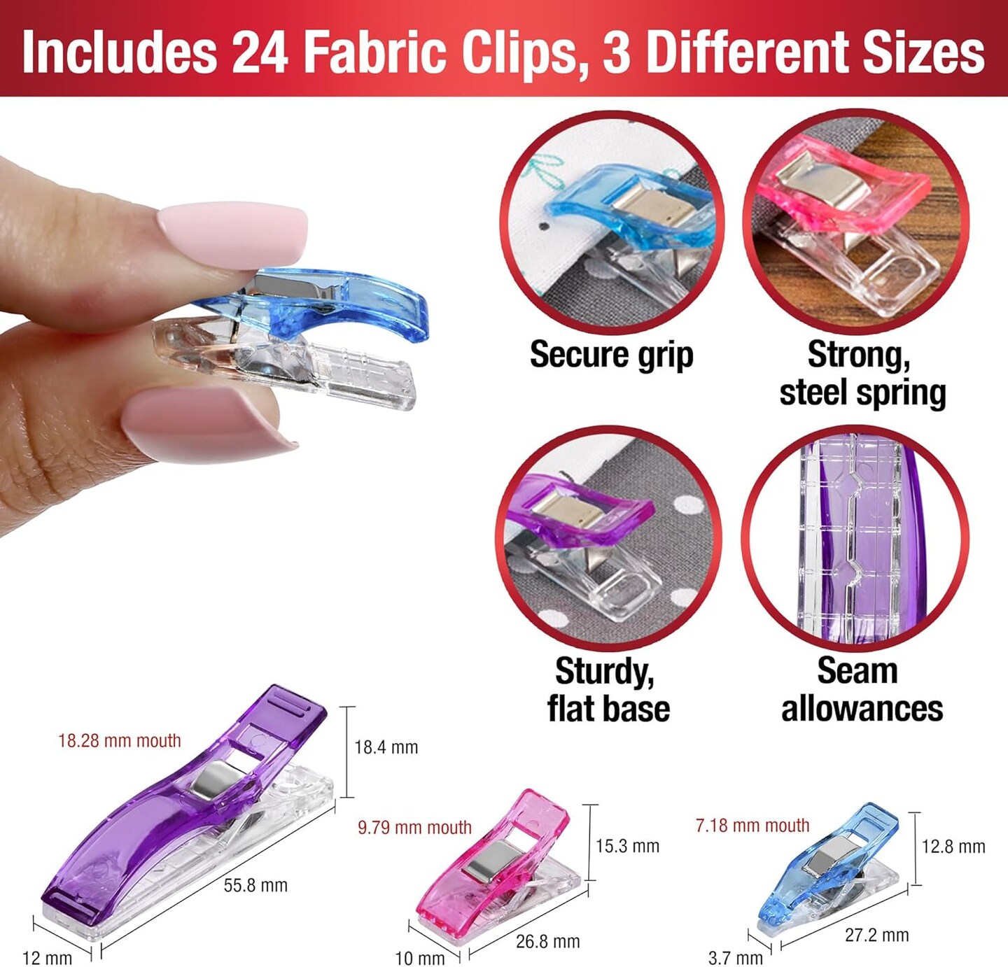 Quilting Tool Kit with 24-Count Fabric Clips, 24-Inch Folding Ruler, and 45mm Rotary Cutter - Quilting Supplies for Patternmaking, Sewing, Fabric Work