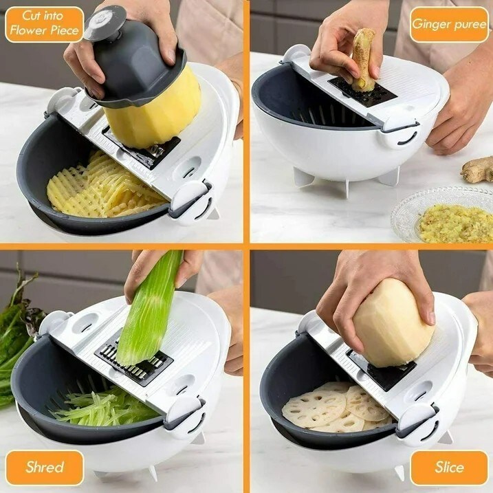 Veggie Fruit Cutter Shredder Vegetable Slicer Grater with Detachable Drain Basket