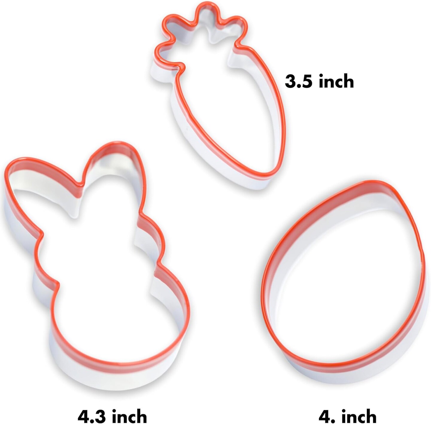3-Piece Easter Fun Cookie Cutters, Easter Bunny, Egg and Carrot,Heavy Duty Food-Grade Stainless Steel,Unique Design with Protective Red Top PVC
