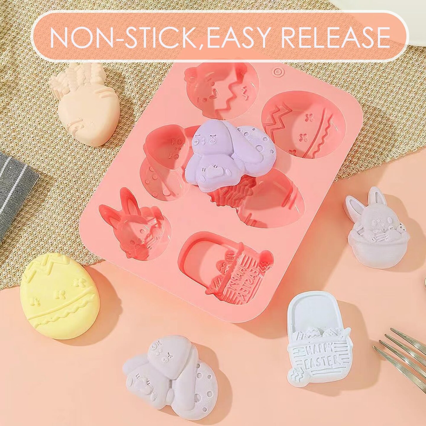 Easter Chocolate Molds Silicone, Bunny Egg Gummy Candy Molds Silicone Shapes for Baking Resin Soap Wax Melts Ice Cube Jelly