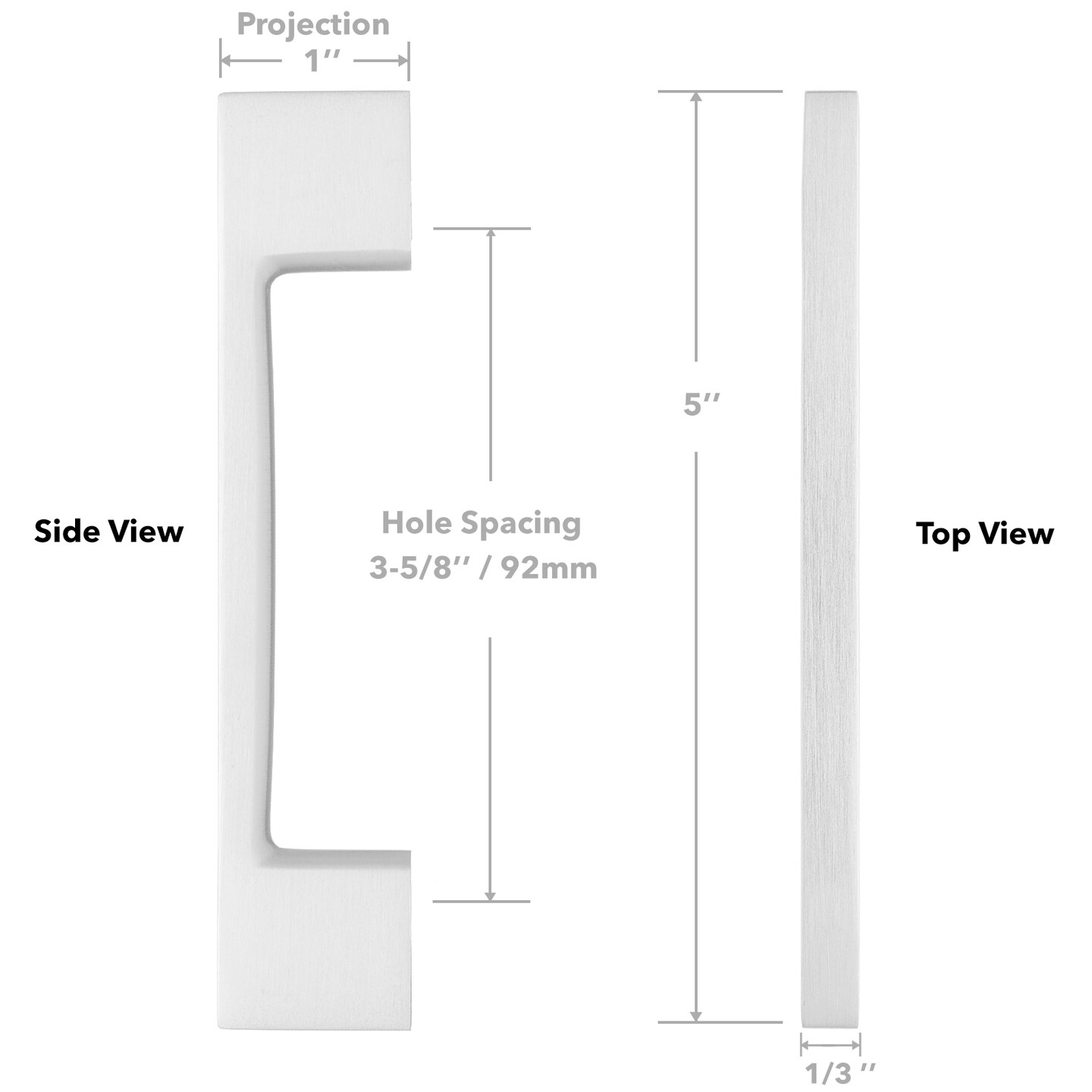 Cauldham Solid Kitchen Cabinet Pulls Handles (3-5/8" Hole Centers) - Modern Thin Profile Drawer/Door Hardware - Style M255 - Satin Nickel