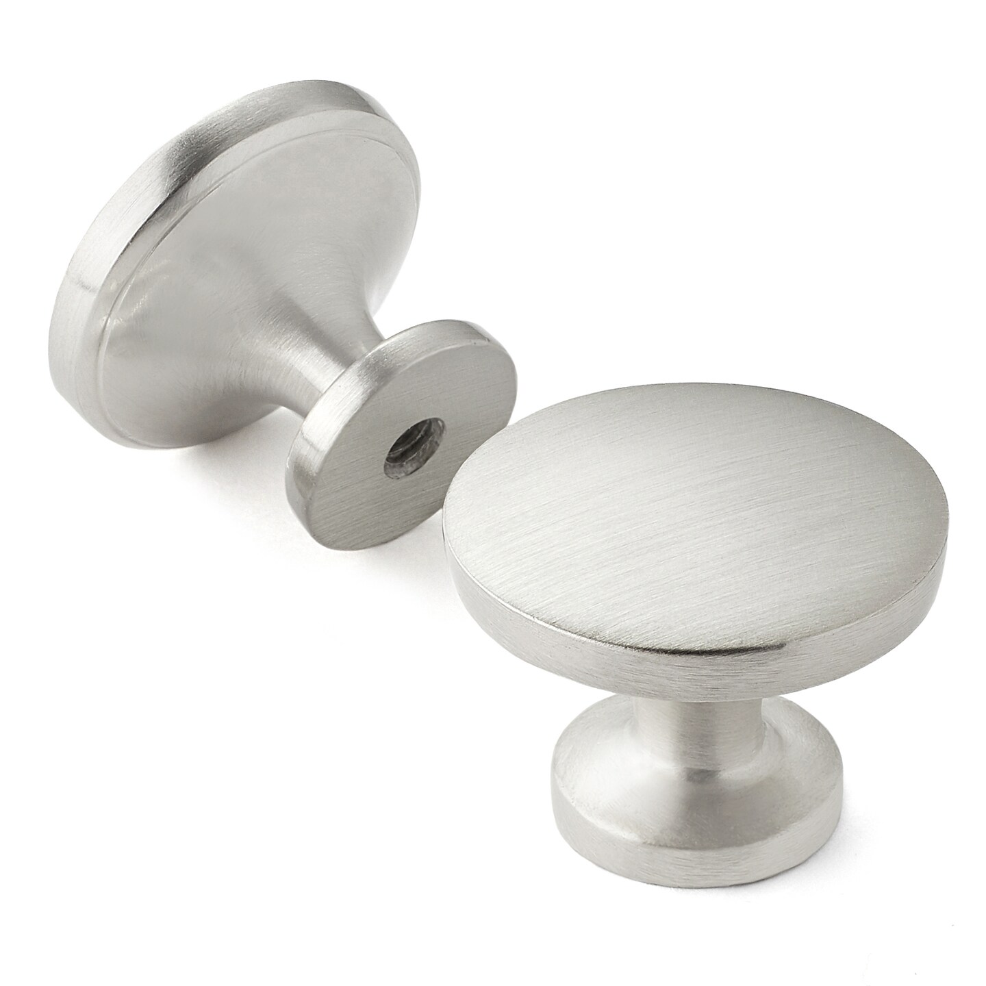 Cauldham Solid Round Kitchen Cabinet Knobs Pulls (1-1/8&#x22; Diameter) - Dresser Drawer/Door Hardware - Style R126 - Satin Nickel