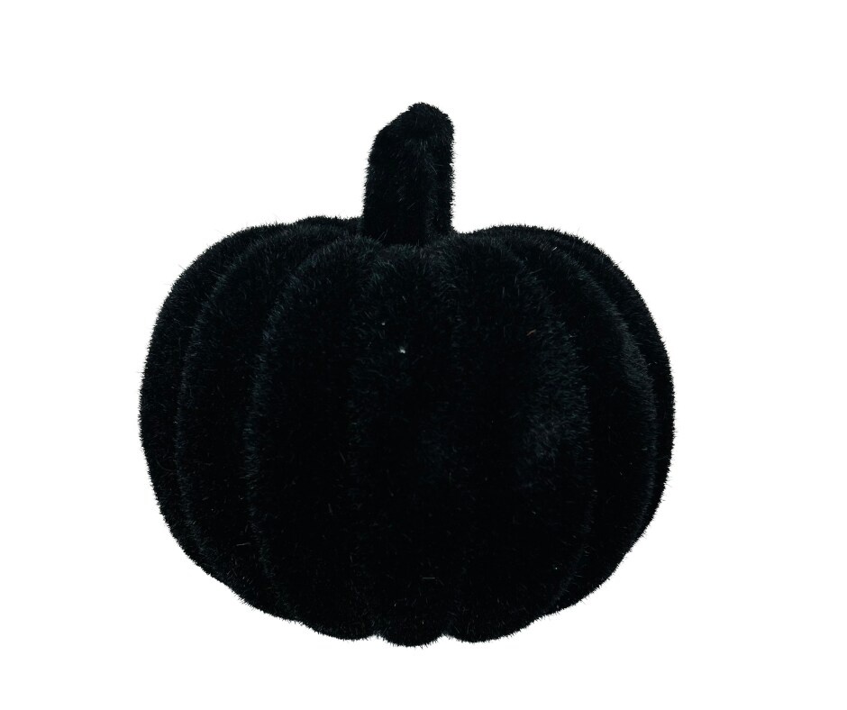 Flocked Pumpkin with Stem - Festive Halloween Decor in Your Choice of Pink, Black, Orange, or Purple - 8x7.25&#x22;-HA044398