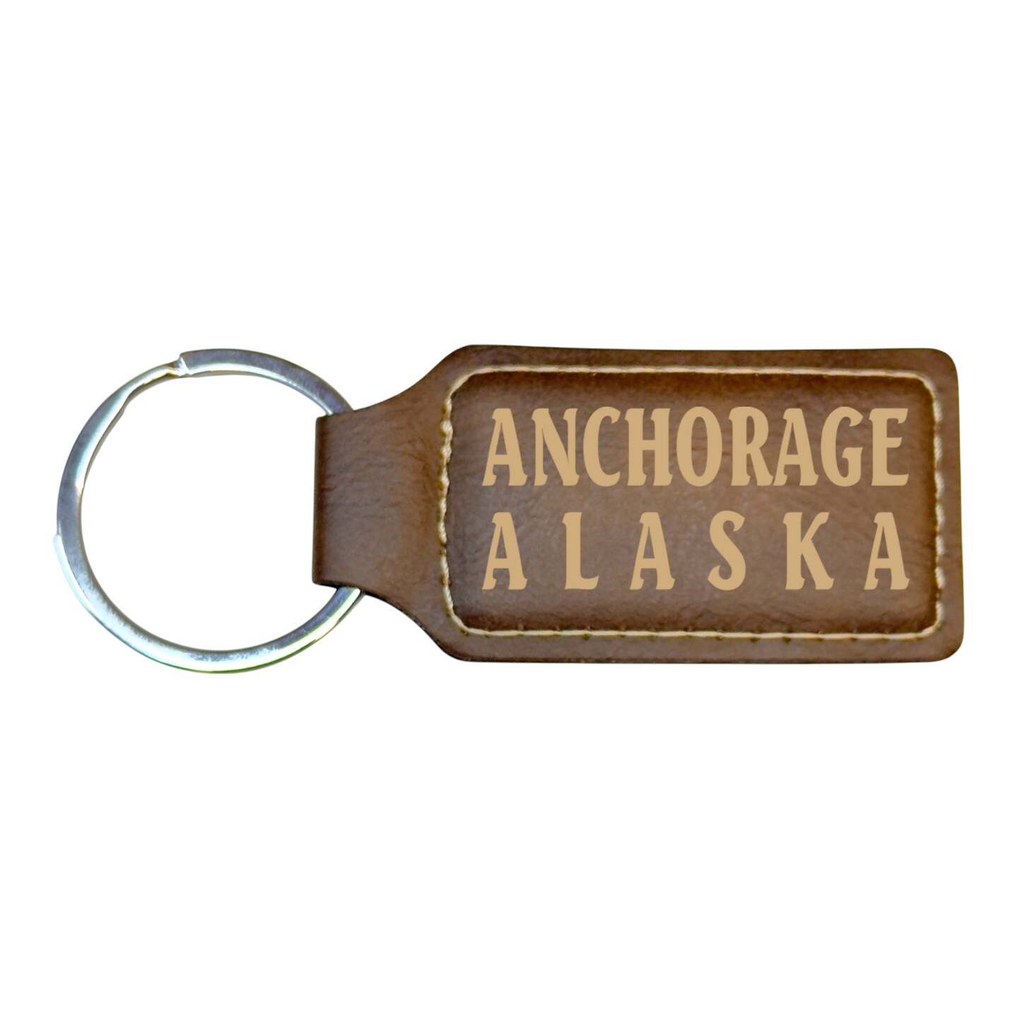 Keychain - Rectangle - Anchorage Alaska - Leather