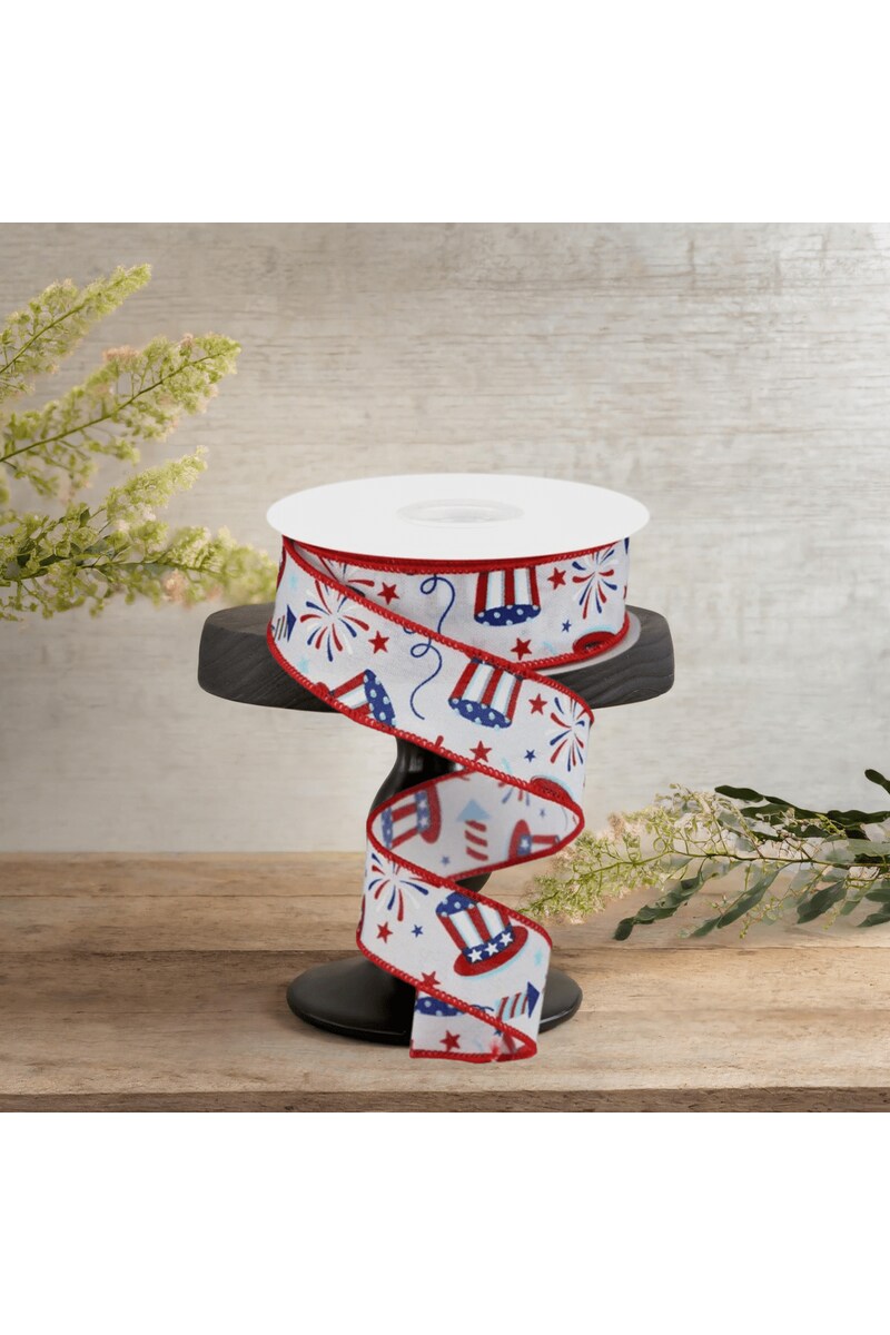 1.5&#x22; Uncle Sam Fireworks Ribbon: White (10 Yards)