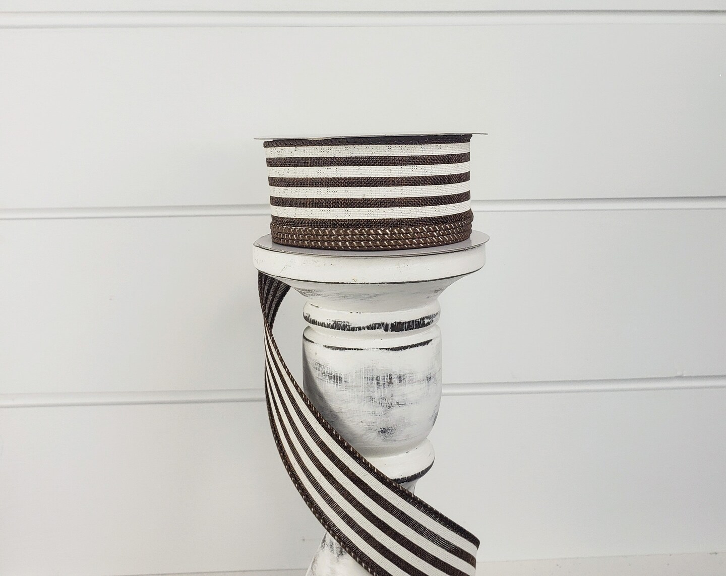 1.5"x10YD Chocolate Linen/Ivory Cabana Stripe Wired Ribbon - Rustic Sophistication for Crafts, Wreathmaking, and Decor-(X916309-38)