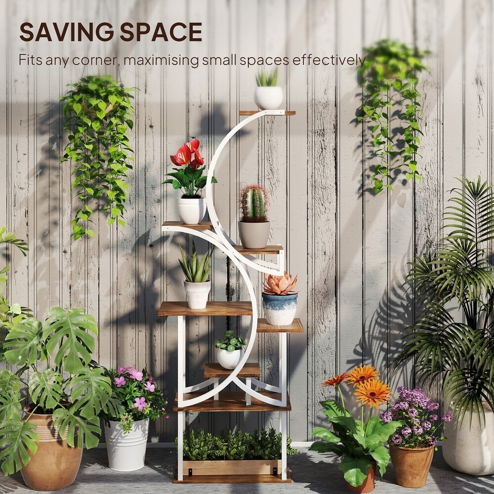 S-shaped Wooden 8-Tier Flower Plant Stand
