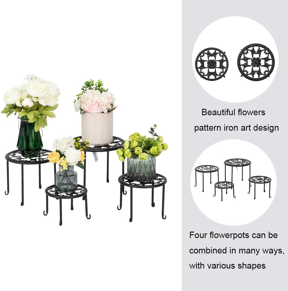 4-in-1 Round Ironwork Floor Display Plant Stand Racks