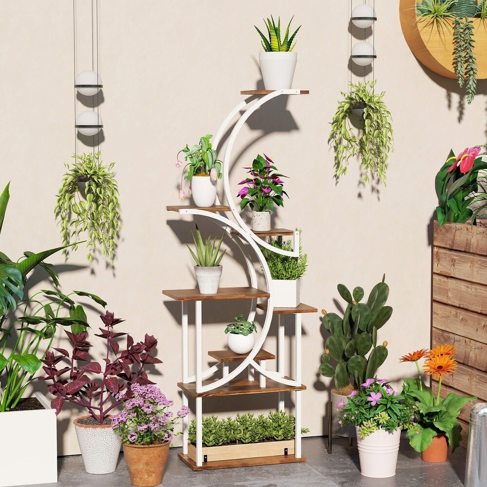 S-shaped Wooden 8-Tier Flower Plant Stand