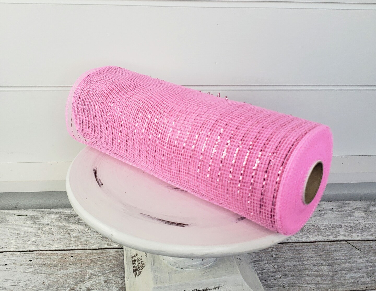 Pink Metallic Deco Mesh Roll 10&#x22;x10 yd for Wreath Making-RE130122