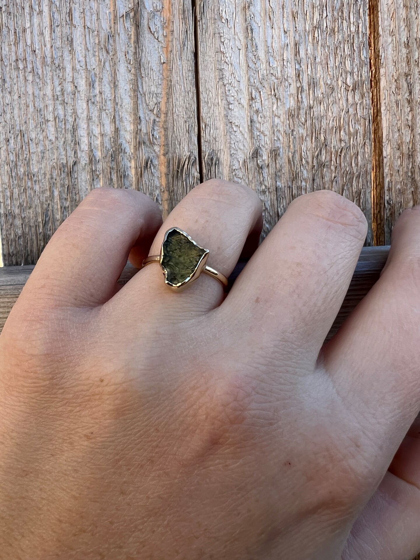 Raw Moldavite Ring, Copper Electroform product 2