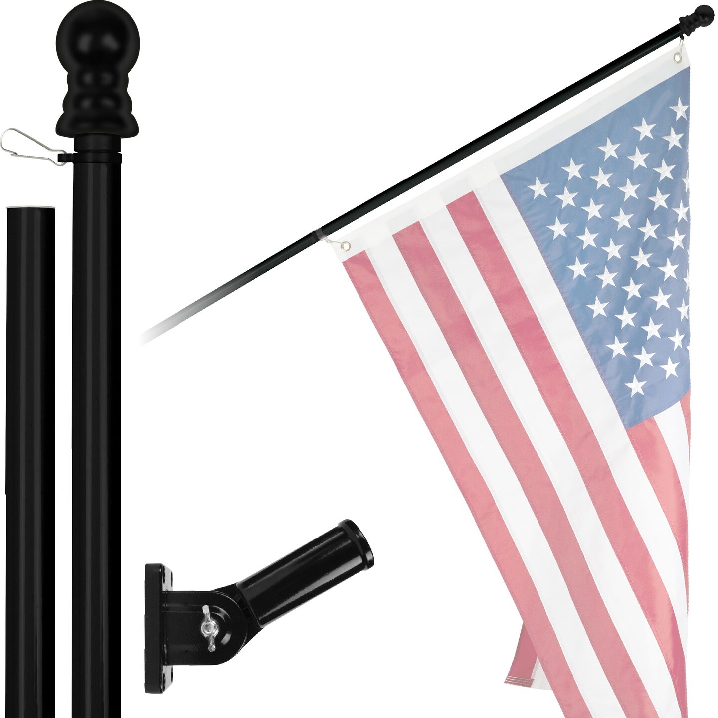 G128 5Ft Tangle-Free Aluminum Spinning Black Flagpole - Aluminum Wall Mount Flag Pole for Commercial/Residential Use (Flag NOT Included)