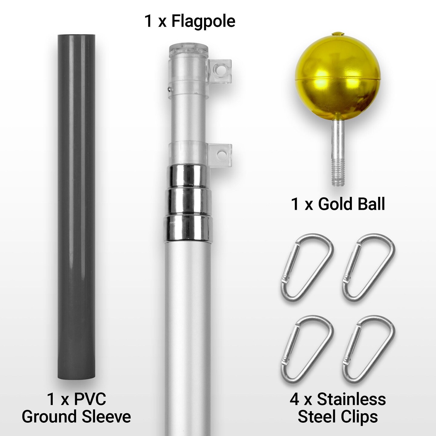 G128 Combo Pack: 16 Ft Telescoping Aluminum Flagpole (Silver) &#x26; New Mexico NM State Flag 3x5 Ft, StormFlyer Series Embroidered 220GSM Spun Polyester | Pole with Flag Included