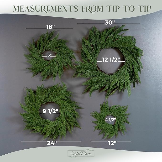 30&#x22; Faux Cedar Wreath, Christmas Wreaths for Front Door Outside, Green Wreath Christmas, Window Wreaths, Real Touch Norfolk Pine Wreath, Evergreen Wreath, Large Christmas Wreath