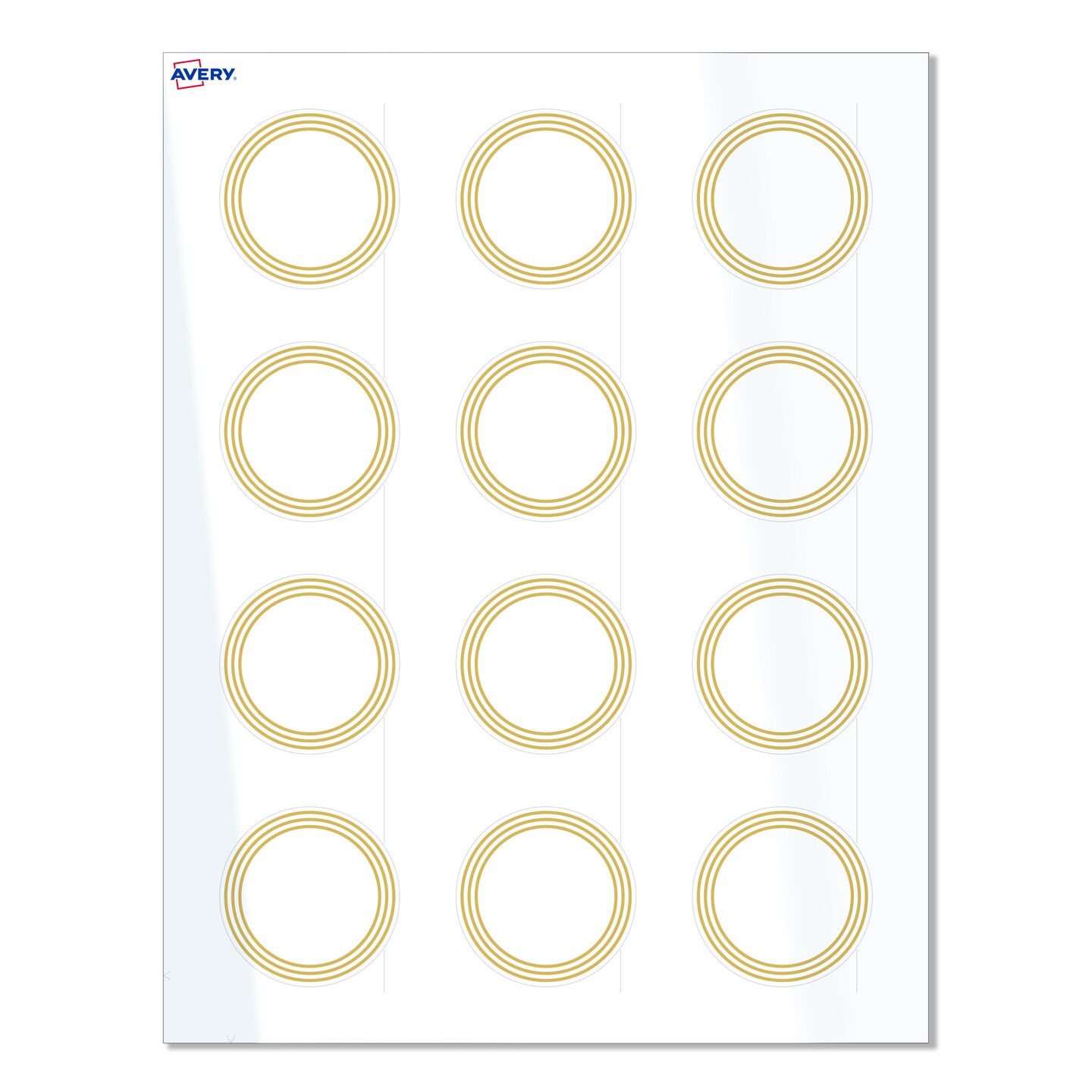 Avery Printable Round Labels with Sure Feed Technology, Multi-Lined Gold Border Design, 2&#x22; Diameter, Glossy White Permanent Labels, Laser/Inkjet, 120 Total, Great for Product Labels