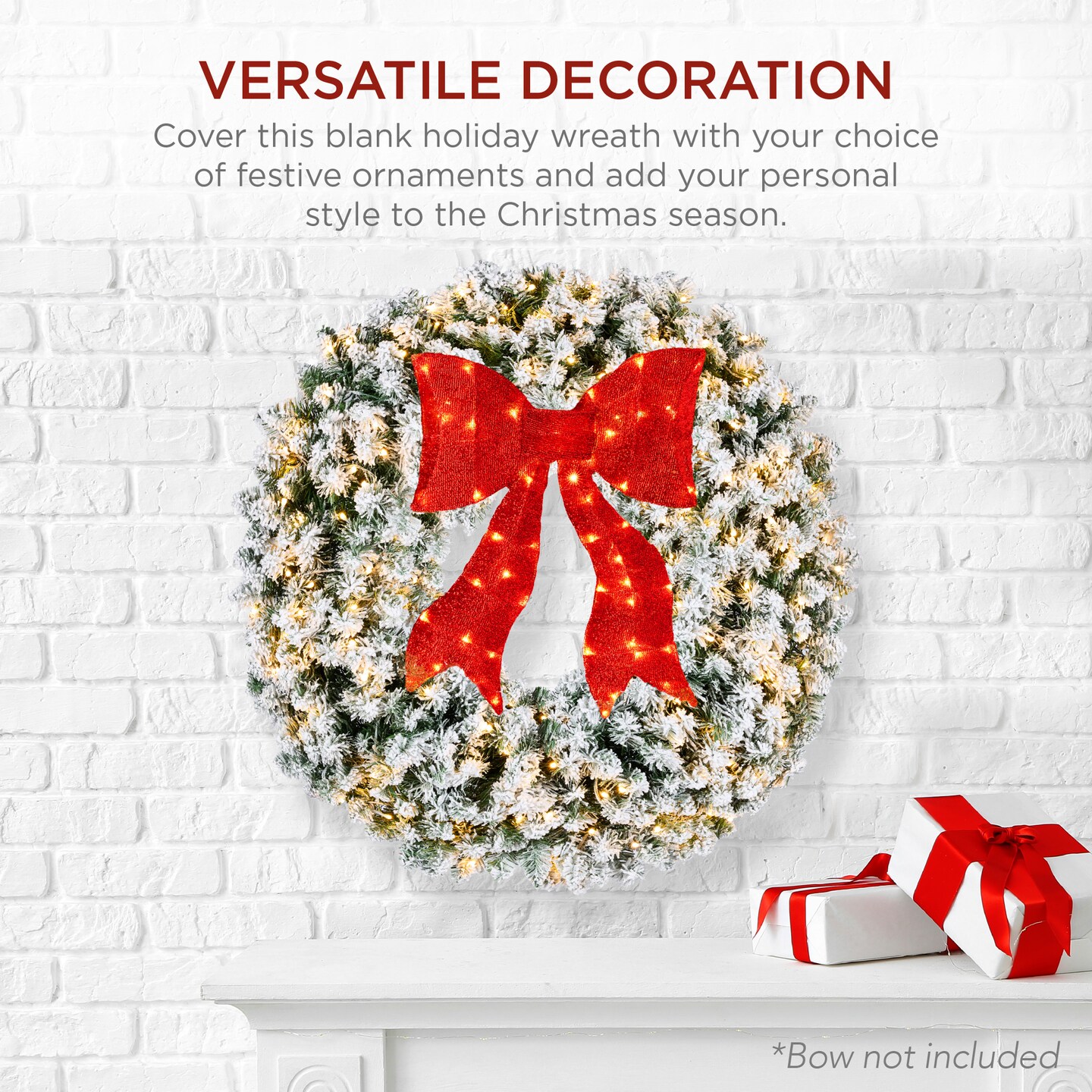 Best Choice Products Artificial Pre-Lit Flocked Fir Christmas Wreath Decoration w/ 2-in-1 LED Lights