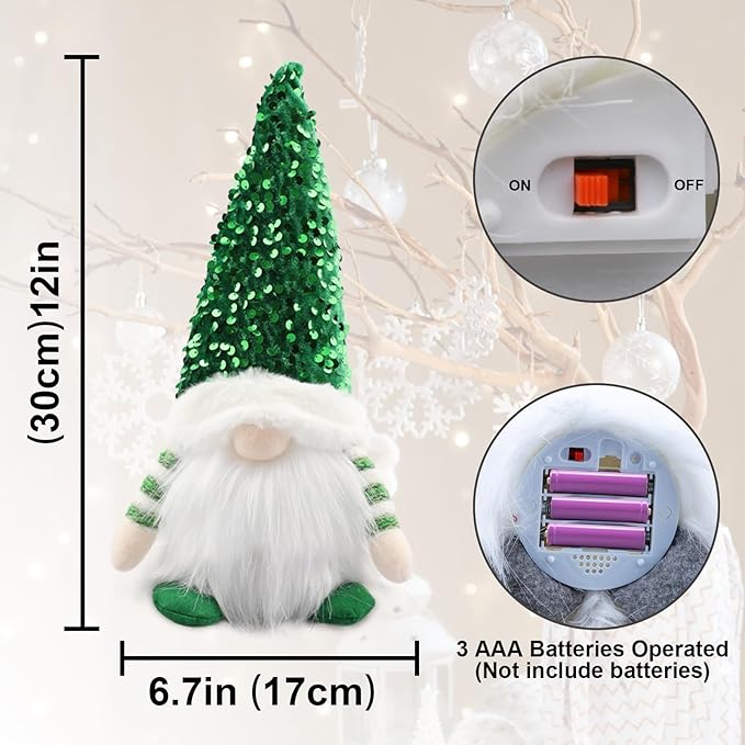 3PCS Gnome Christmas Decorations -12 Inch Light Up Christmas Gnomes Plush Doll Ornaments Glitter Sequins Swedish Hat Leprechaun Dwarf Gift Home Table Decor