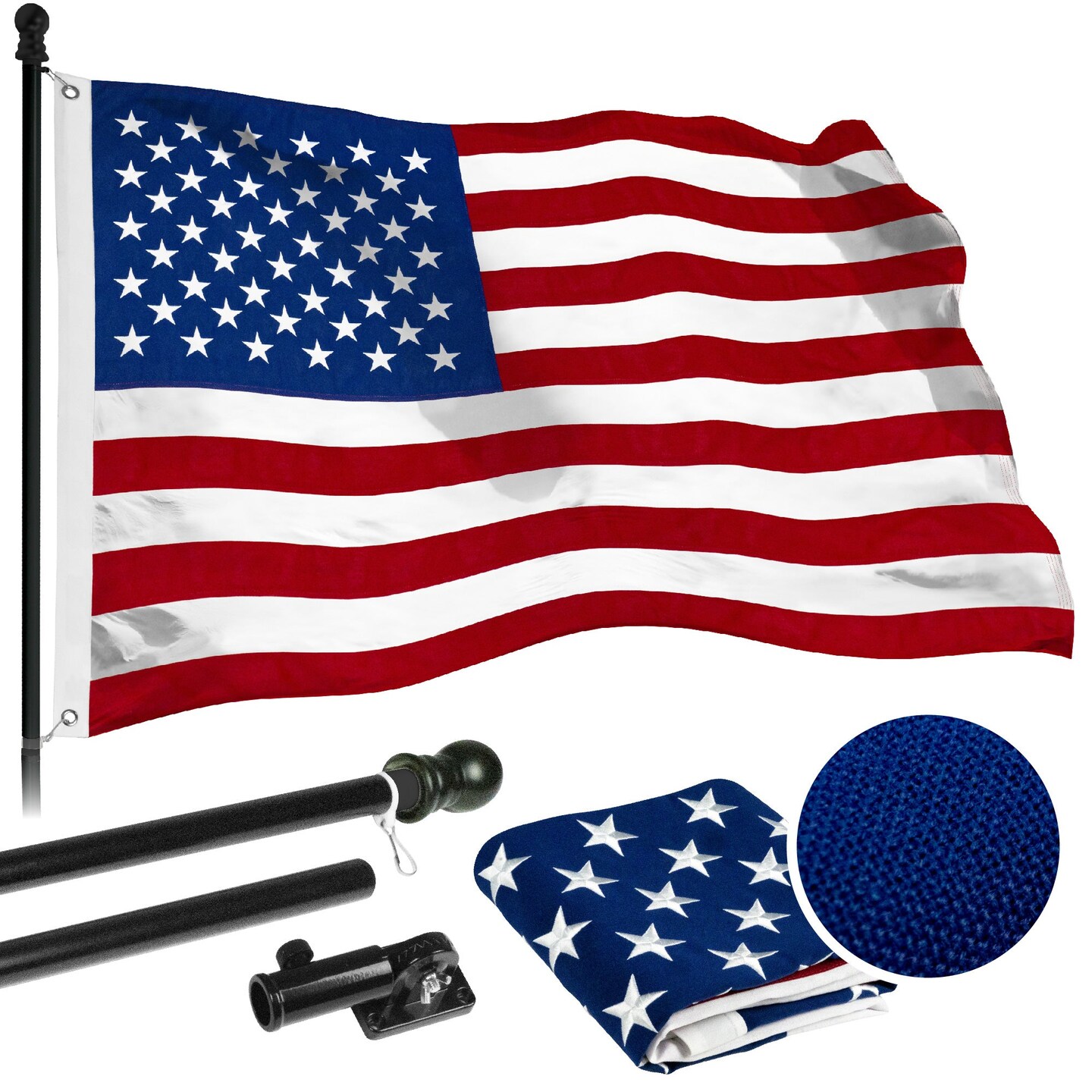 G128 - 5 Feet Tangle Free Spinning Flagpole (Black) USA American Flag Brass Grommets Spun Polyester 2x3 ft (Flag Included) Aluminum Flag Pole