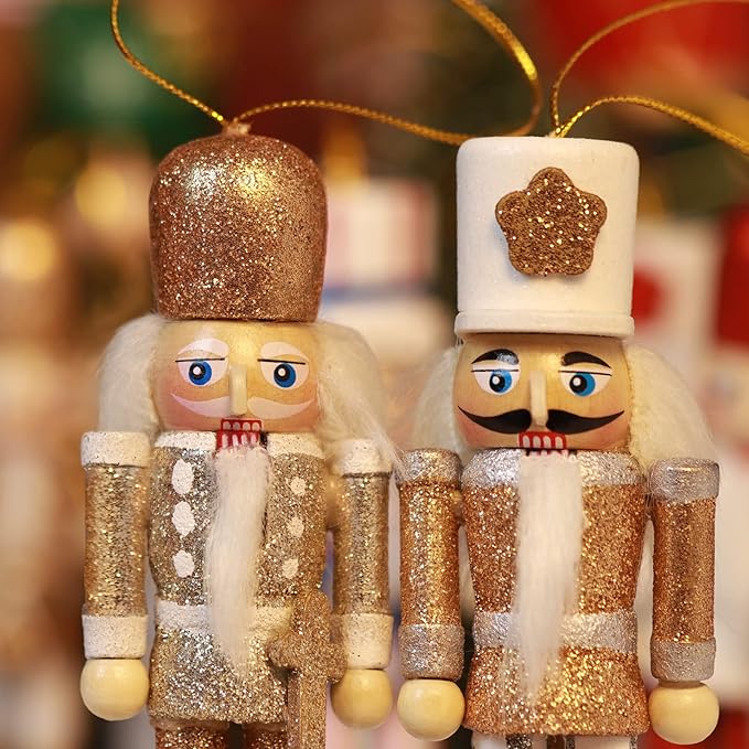Christmas Nutcracker Ornament Set-Gold and Silver Glittered Christmas Soldier, Nutcrackers Xmas Tree Ornament Set(5.51&#x27;&#x27;, Set of 5pcs)