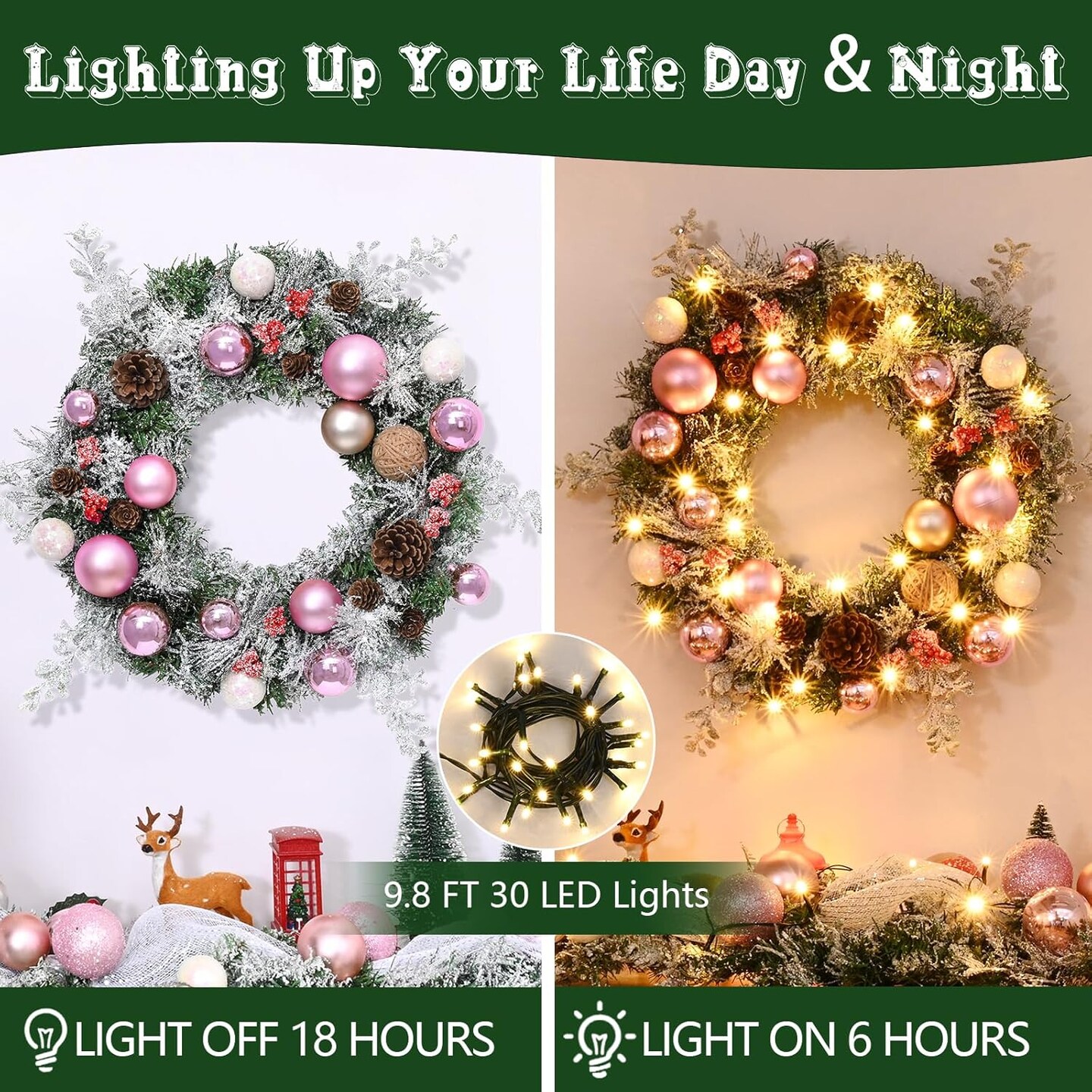 Christmas Wreaths for Front Door with Christmas Ball Ornaments Pine Cones Pine Needles Berries