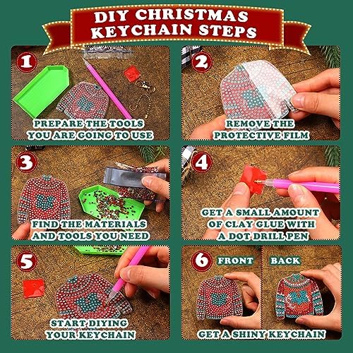 15 Pcs Christmas Ugly Sweater Diamond Painting Keychain 5d Double Sided Full Diamond Key Rings Diamond Painting Kits for Winter Christmas Hanging Ornaments for Crafts DIY Home Decor