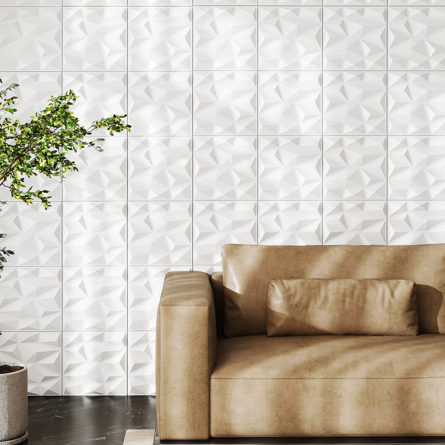 White PVC 3D Wall Panels 12 x 12 Inch Diamond Pattern Tiles 50 Sq Ft Decorative Wall Covering Waterproof