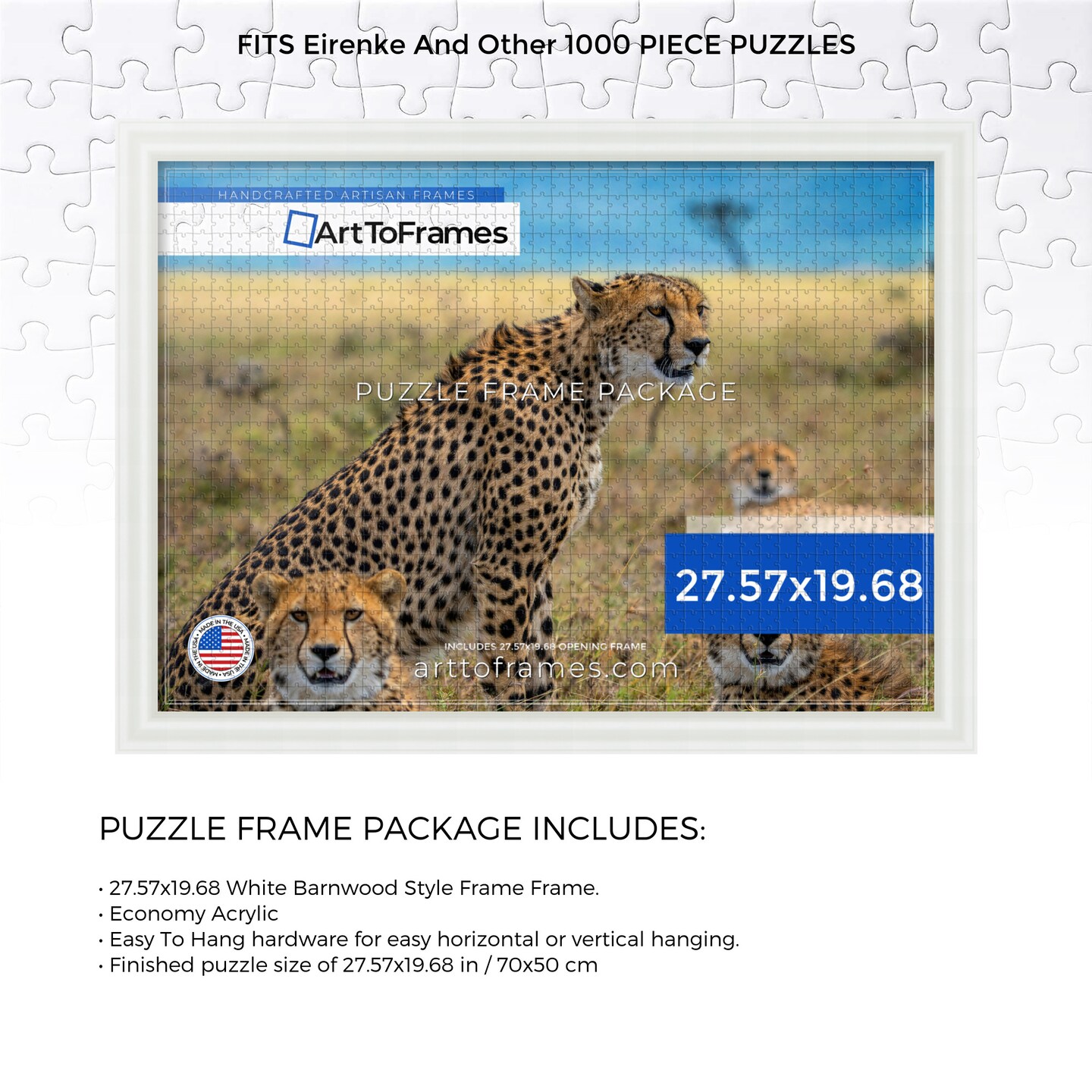 ArtToFrames 27.57x19.68 INCH / 70x50 CM Puzzle Frame for 1000 piece Puzzles.This 1.50 Inch Custom MDF Frame for Puzzles Comes with Economy Acrylic, Available in Multiple Colors