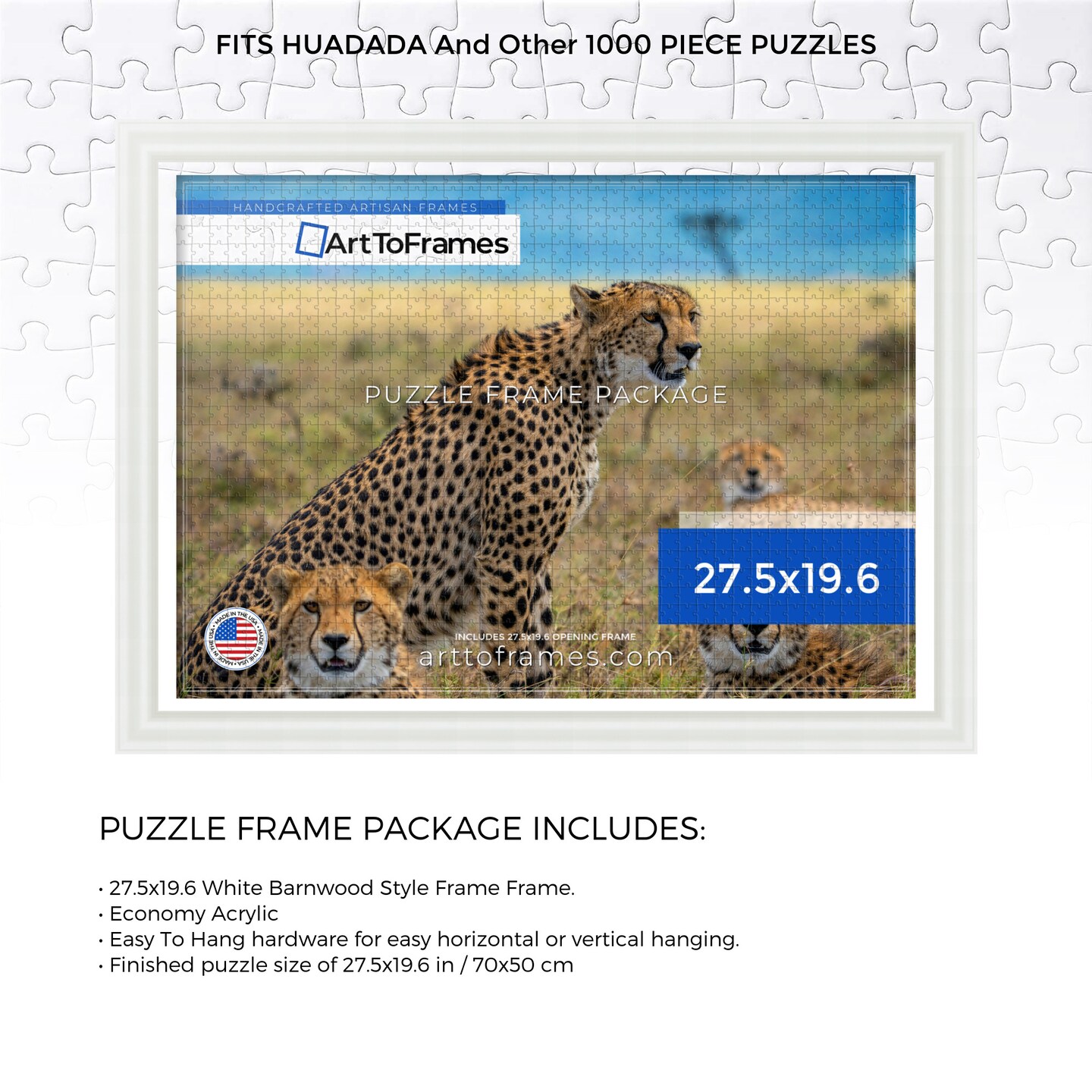ArtToFrames 27.5x19.6 INCH / 70x50 CM Puzzle Frame for 1000 piece Puzzles.This 1.50 Inch Custom MDF Frame for Puzzles Comes with Economy Acrylic, Available in Multiple Colors