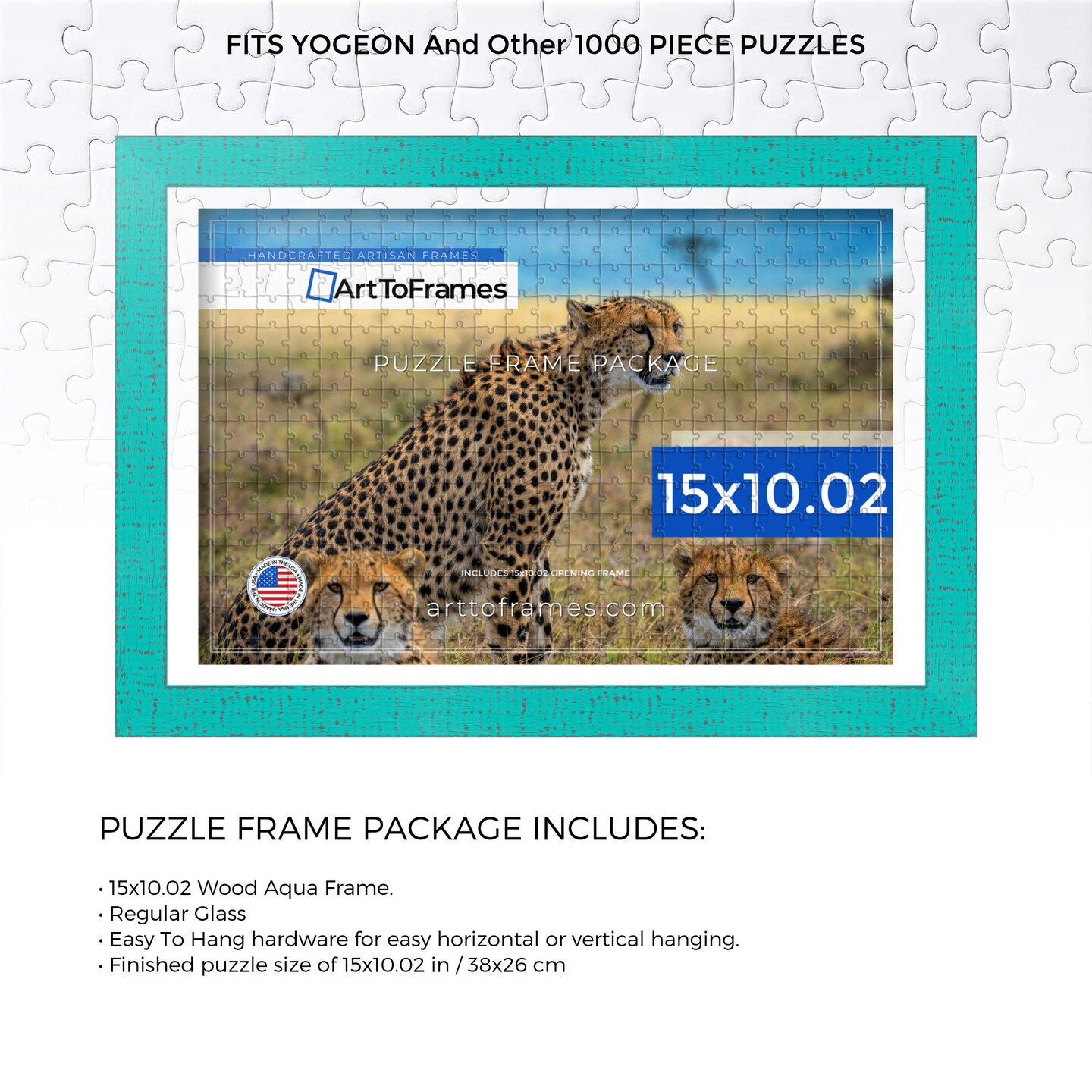 ArtToFrames 15x10.02 INCH / 38x26 CM Puzzle Frame for 1000 piece Puzzles.This 1.00 Inch Custom Wood Frame for Puzzles Comes with Regular Glass, Available in Multiple Colors