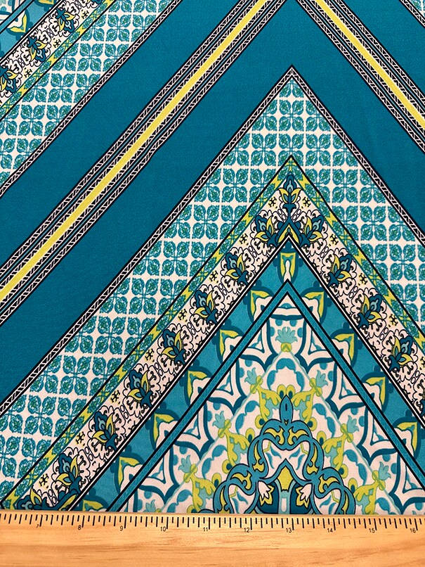 Teal Multi Geometric Multi Print ITY Jersey Knit By the Yard
