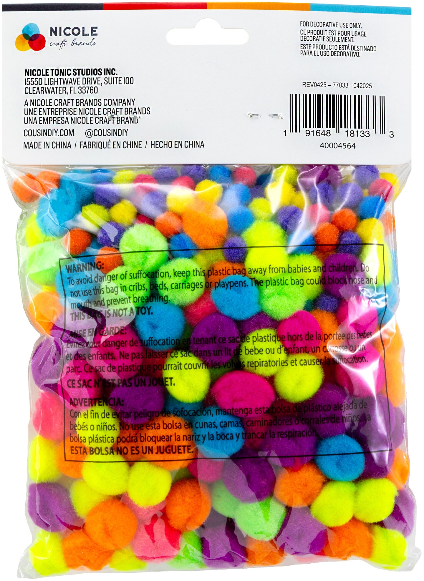 CousinDIY Pom Poms for Crafts, 300 Pieces - Assorted Size Multicolor Craft Pom Pom Balls for DIY Designs and Creative Projects - Neon
