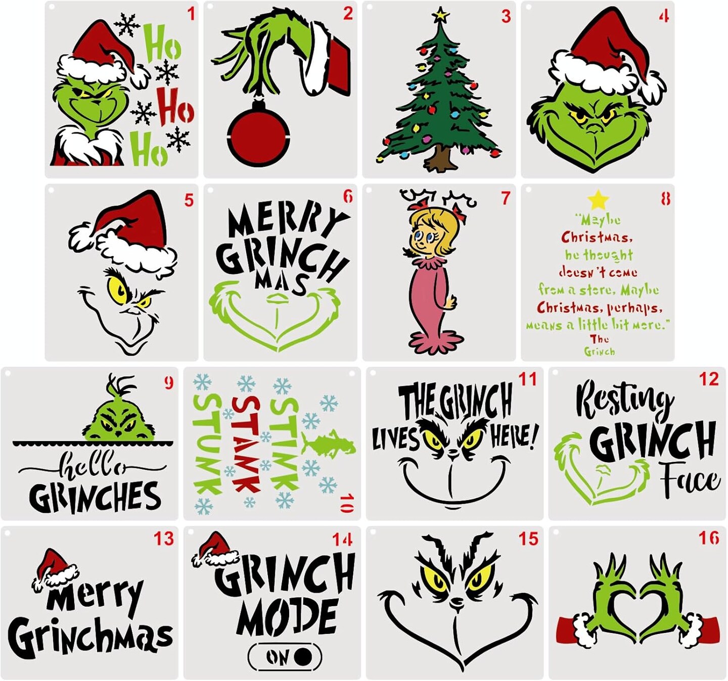 Christmas Stencils for Painting on Wood Reusable(16 Christmas 6inch)7"L x 6"W