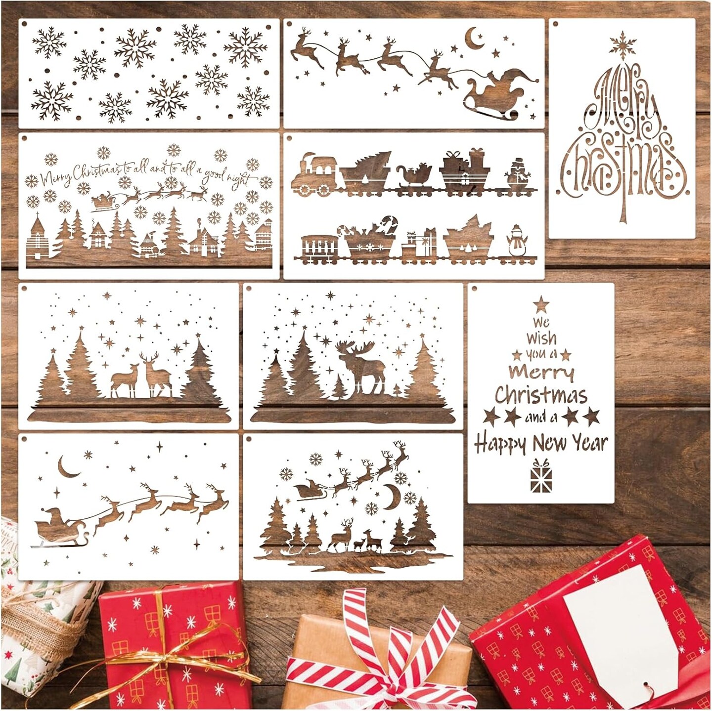 Large Christmas Stencils for Painting on Wood(10 window)14&#x22;L x 8&#x22;W