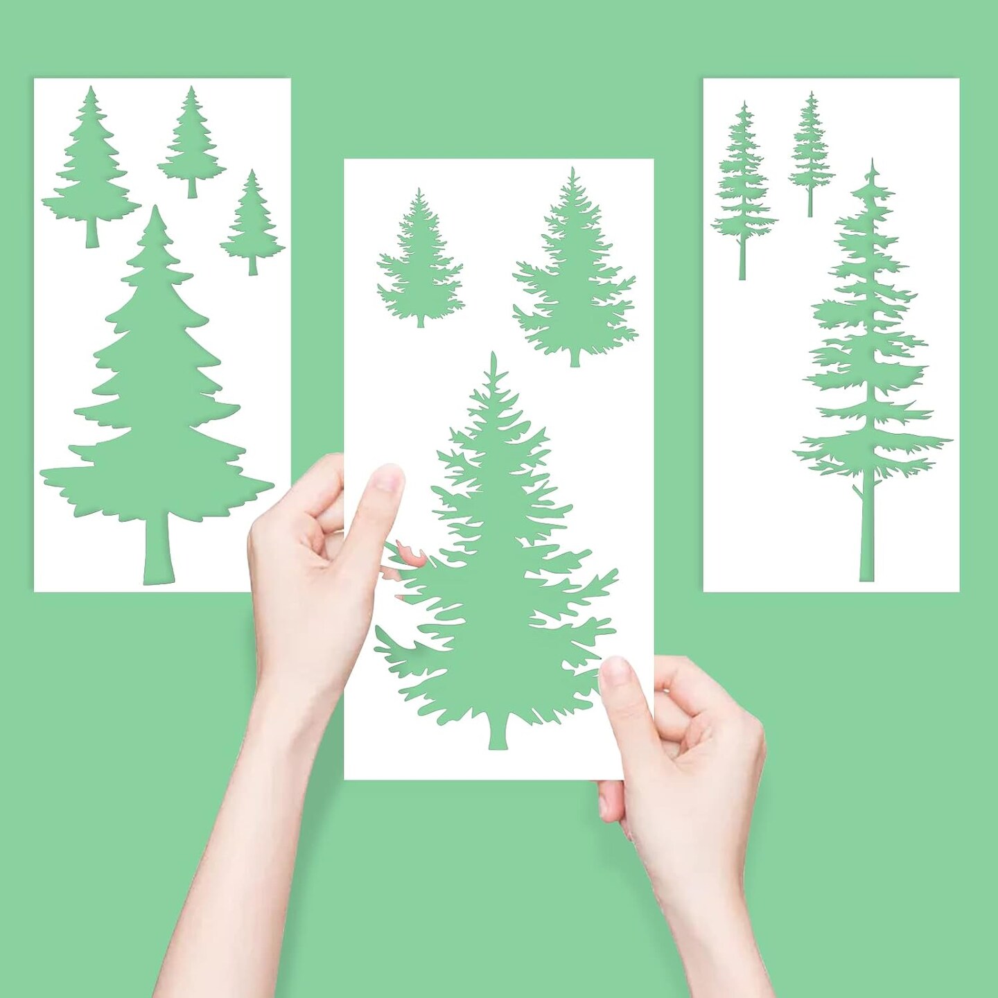 3 Pieces Pine Trees Stencils - Reusable Pine Drawing Fir Tree Templates(11.8"L x 5.9"W)