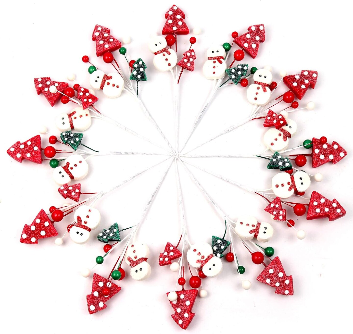 Assorted Snowman Picks with Decorative Berries &#x26; Trees - Festive Holiday Decor Trees, Wreaths, &#x26; Garlands - Gift Wrapping - Christmas Picks - Home &#x26; Office Decor (Set of 12) - 2024 Christmas Collection, Floral Home by Artificial Flowers