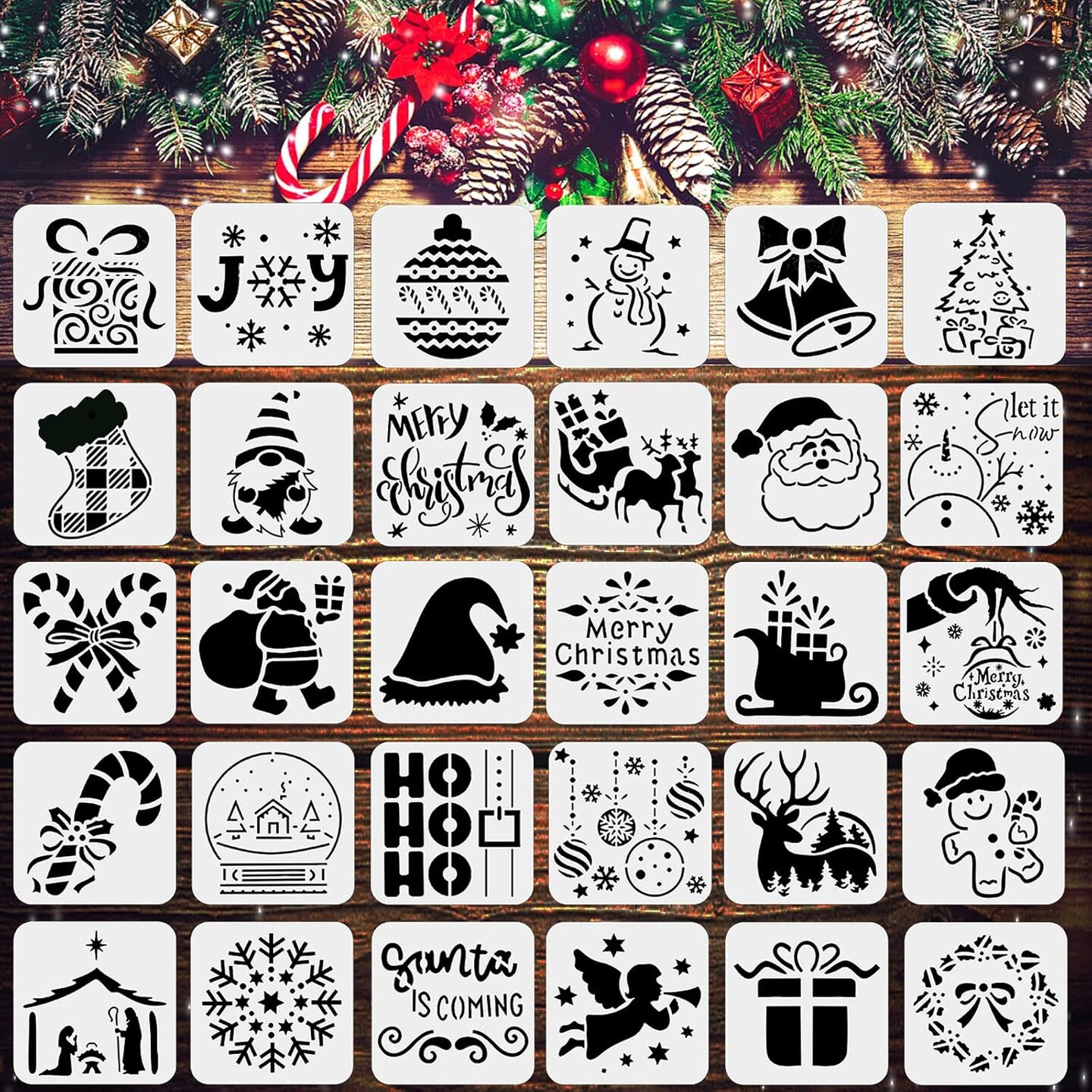 30PCS Christmas Stencils - 3x3 Inch Small Stencils for Painting on Wood(Christmas)3"L x 3"W