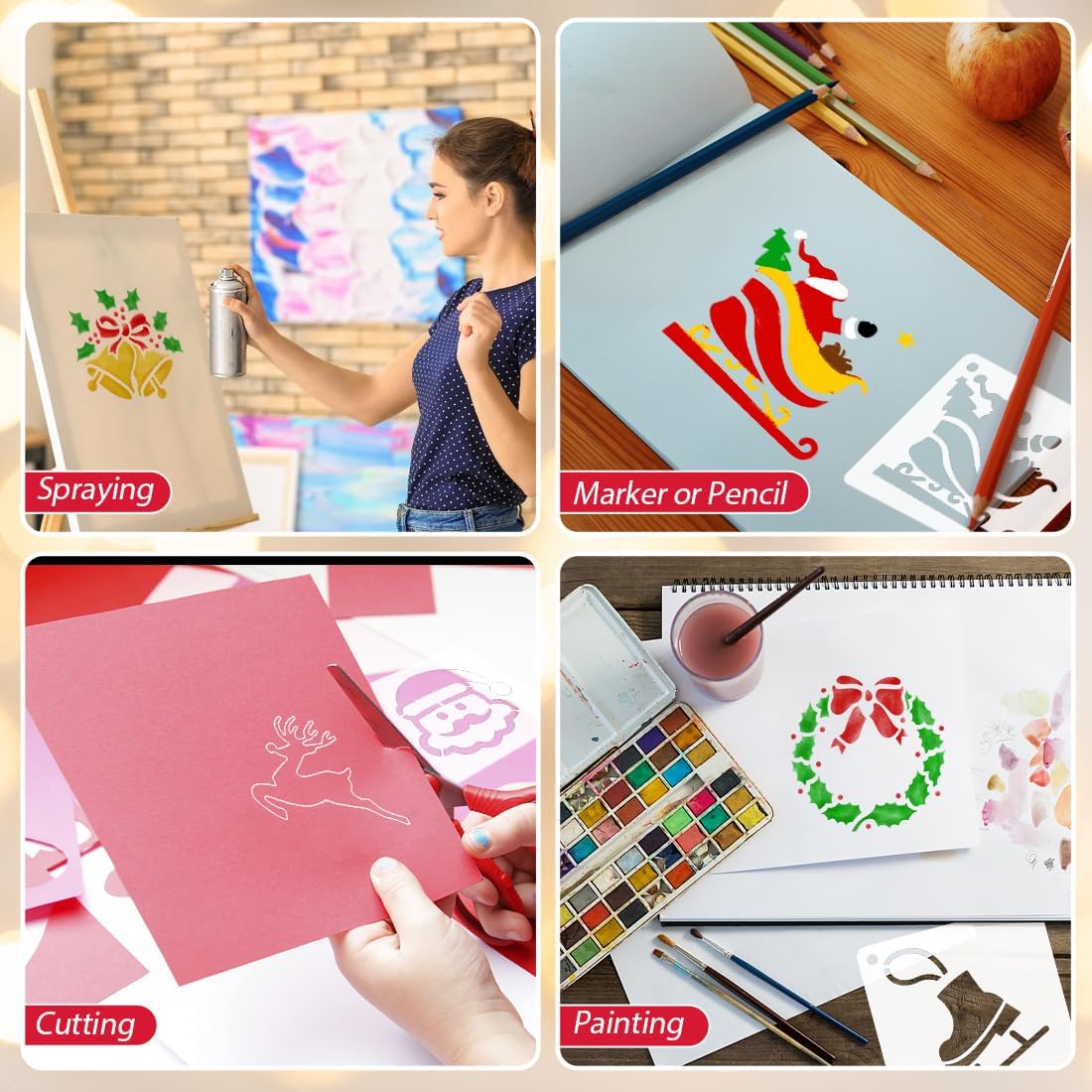 50 PCS Christmas Painting Stencils Reusable Christmas Stencils(Christmas)4"L x 4"W